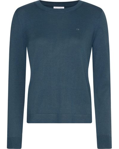 Calvin Klein Curve Rundhalspullover INCLUSIVE COTTON SILK SWEATER im Basic-Style - Blau
