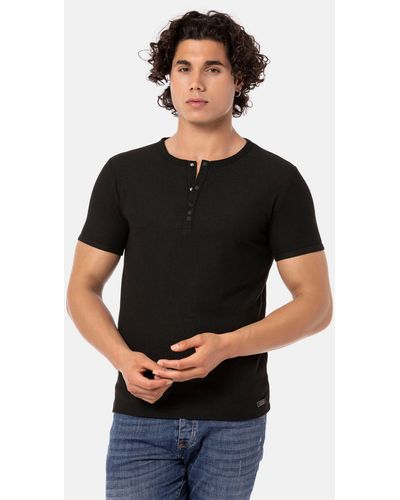 Redbridge T-Shirt Wallasey mit stylischer Knopfleiste - Schwarz