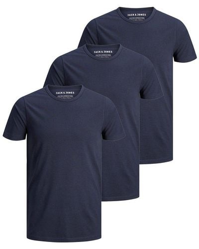 Jack & Jones Basic T-Shirt 3er Pack Rundhals O-Neck Regular Baumwolle Lycra - Blau