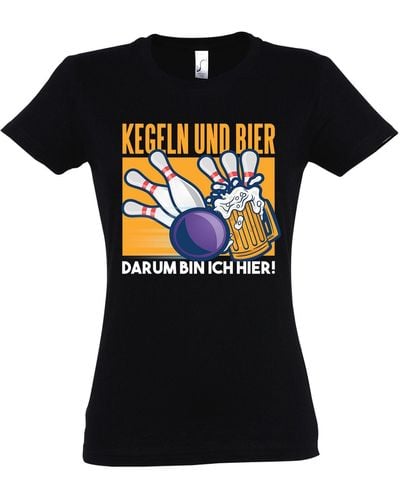 Youth Designz "Kegeln Und Bier, Darum Bin Ich Hier" T-Shirt mit trendigem Aufdruck - Schwarz