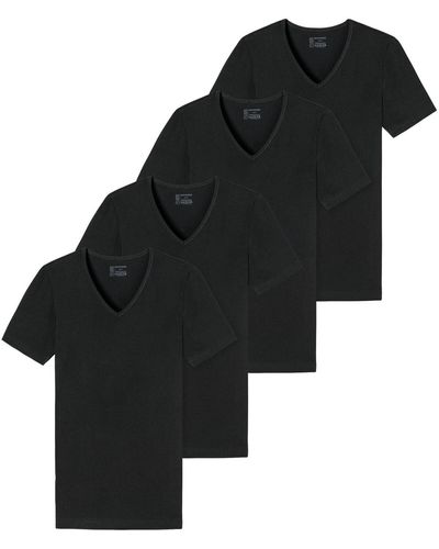 Schiesser T-Shirt V-Ausschnitt, kurzarm, im 4er Pack - Schwarz