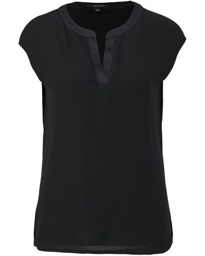 Comma, T-Shirt Basic mit Tunika-Ausschnitt - Schwarz