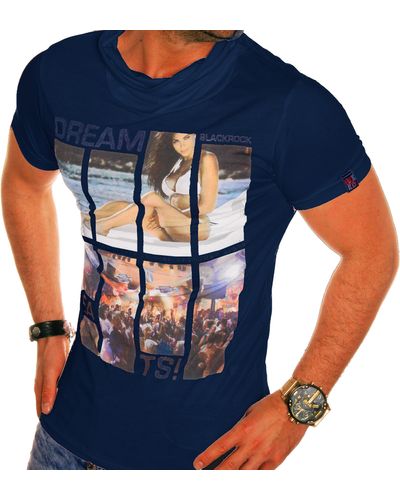 Blackrock T-Shirt Urlaub Sexy Frau bedruckt kurzarm Rundhals Kapuzen Kragen - Blau