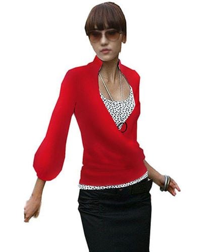 Mississhop 3/4-Arm-Shirt Bluse Tunika Longshirt mit Ballonärmeln - Rot