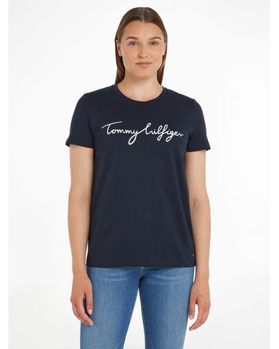 Tommy Hilfiger T-Shirt HERITAGE CREW NECK GRAPHIC TEE mit Script -Schriftzug & Logo-Flag am Saum - Schwarz