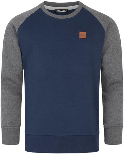 REPUBLIX Sweatshirt ADAM Pullover mit Rundhalsausschnitt & Raglan-Ärmeln - Blau