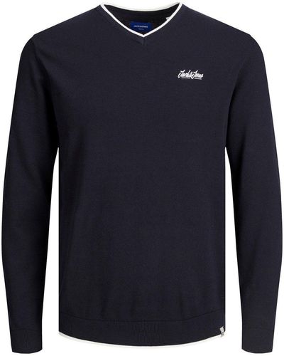 Jack & Jones Strickpullover Pullover Sweater JORTONS KNIT V-NECK (1-tlg) - Blau