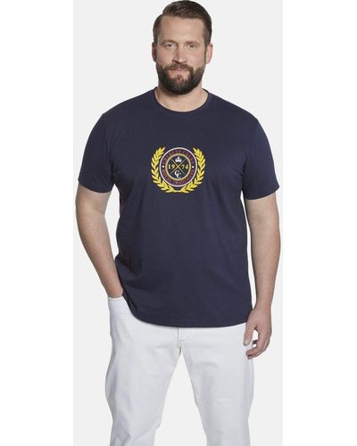 Charles Colby T-Shirt EARL SADWYN mit royalem Print - Blau