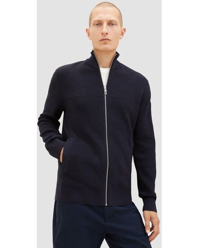 Tom Tailor Strickpullover CARDIGAN Feinstrick Pullover Weicher Ripp Sweater 6361 in Navy - Blau