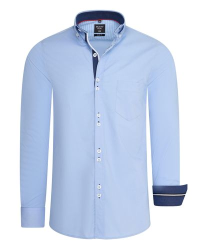 Rusty Neal Langarmhemd mit ausgefallenen Doppel-Knöpfen - Blau
