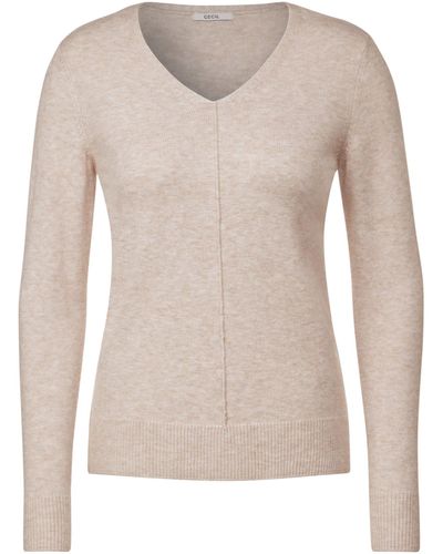 Cecil Strickpullover TOS_Cosy Mix Rounded V-Neck - Natur