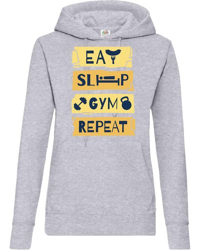 Youth Designz Kapuzenpullover Eat Sleep Gym Repeat Hoodie Pullover mit Trendigem Fitness Frontdruck - Grau
