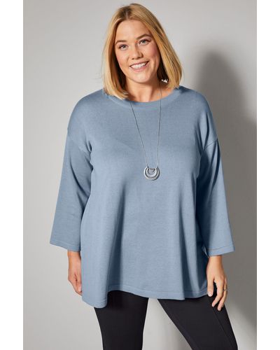 Sara Lindholm Strickpullover Pullover oversized 3/4-Ärmel - Blau