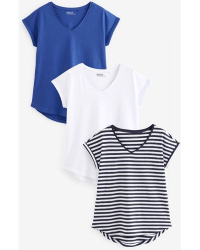 Next Shirt 3er-Pack T-Shirts mit V-Ausschnitt, Flügelärmel (3-tlg) - Blau
