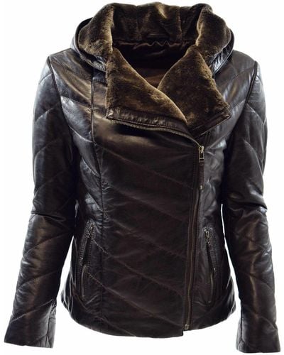 Zimmert Leather Mariella Stepp-Lederjacke aus weichem Leder mit Kapuze - Schwarz