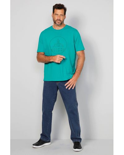 Boston Park Kurzarmhemd T-Shirt Halbarm großer Print Rundhals - Blau