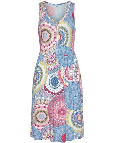 vivance active Jerseykleid mit Alloverdruck und V-Ausschnitt, farbenfrohes Sommerkleid - Mehrfarbig