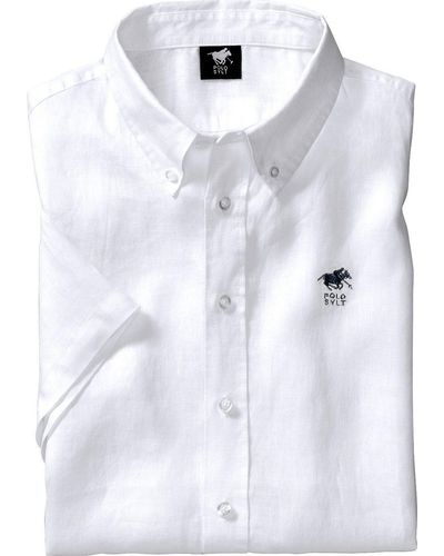 Polo Sylt Leinenhemd kurzarm aus reinem Naturmaterial in edler Melé-Optik - Weiß