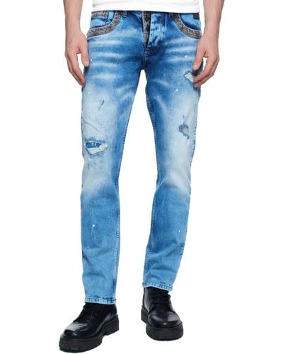 Rusty Neal Straight-Jeans YOKOTE mit farblich abgesetzten Details - Blau