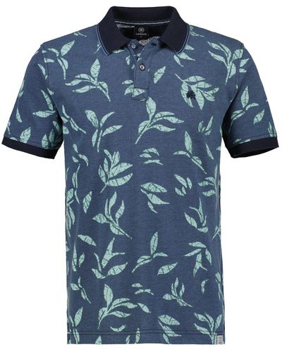 Lerros Poloshirt mit floralem Druck und abgesetzen Details - Blau