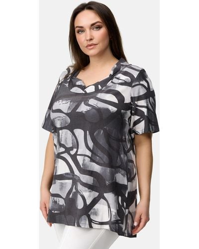 Kekoo Tunikashirt A-Linie Shirt gemustert aus weichem Viskose-Stretch 'Nevia' - Grau