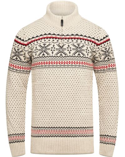 behype Strickpullover BHGALENA Grobstrick Norweger-Muster Troyer - Natur
