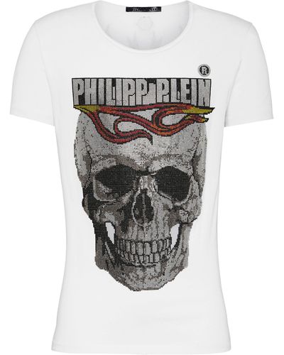 Philipp Plein T-Shirt MTK3546 mit Strasssteinen-Aufdruck - Grau