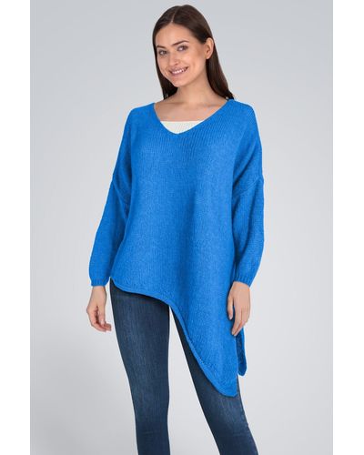 PEKIVESSA Strickpullover Asymmetrischer Grobstrick-Pullover oversized - Blau