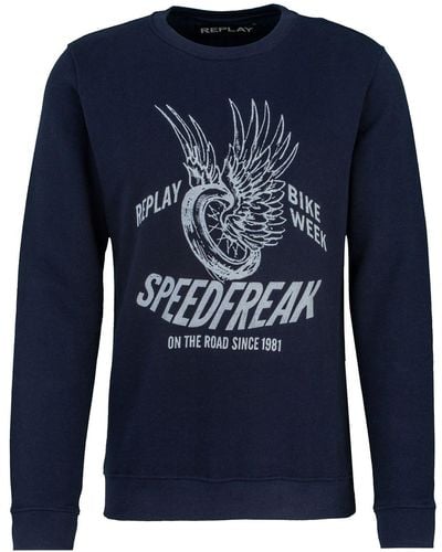 Replay Sweatshirt Speedfreak aus reiner Baumwolle - Blau