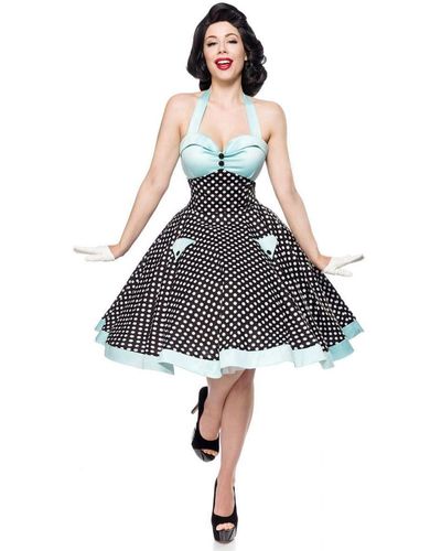 Belsira A-Linien- Vintage-Swing-Kleid 50er Jahre Pin Up Rockabilly Retro Sommerkleid - Blau