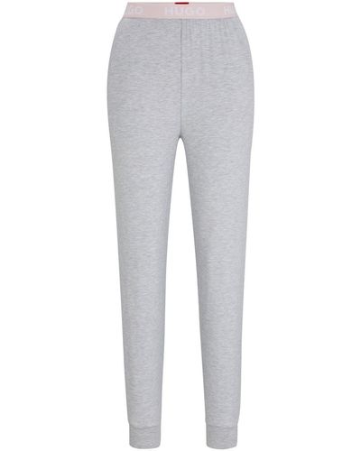 HUGO Pyjamahose Unite Pants sichtbarem Bund mit Marken-Logos - Grau