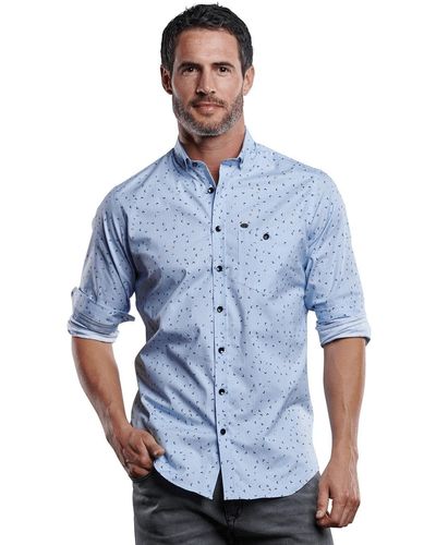 Engbers Langarmhemd Popeline-Hemd mit Print - Blau