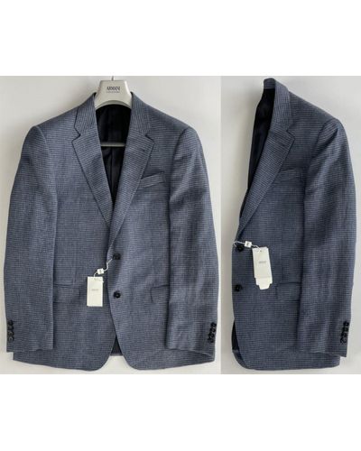 Armani G LINE Lino Silk Box-Check Anzug Sakko Blazer Jacke - Blau