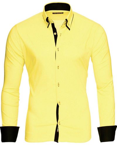 Reslad Langarmhemd Langarm Hemd Alabama RS-7050 Doppelkragen Kontrast Männer Hemden - Gelb