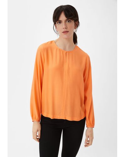 comma casual identity Langarmbluse Bluse aus Satin Zierborte - Orange