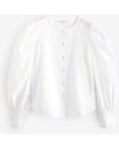 Laura Ashley Langarmbluse Bluse mit Puffärmeln (1-tlg) - Weiß