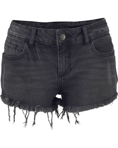 Buffalo Jeanshotpants mit Fransen am Saum, Shorts aus elastischer Baumwolle - Schwarz