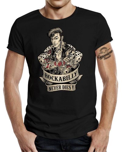 GASOLINE BANDIT® ® T-Shirt für Fans: Rockabilly Never Dies! - Schwarz