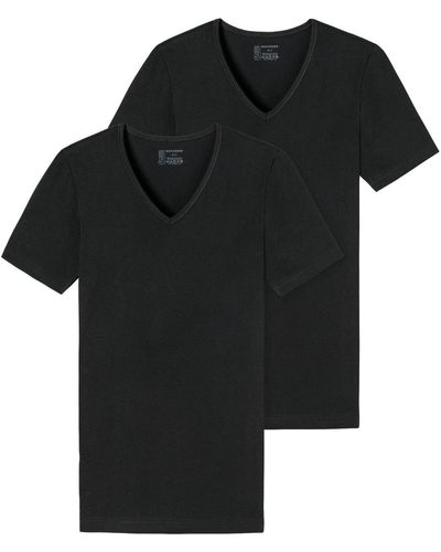 Schiesser T-Shirt (2-tlg) V-Ausschnitt, kurzarm, im 2er Pack - Schwarz