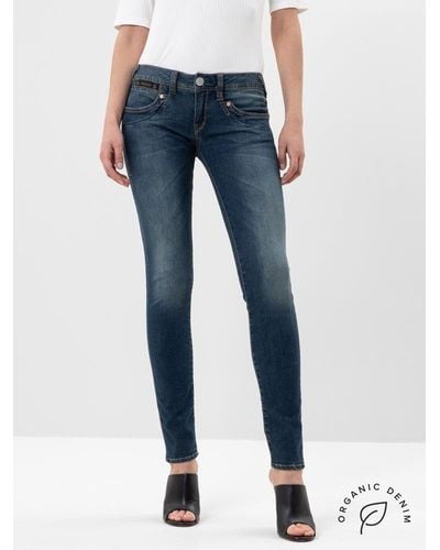 Herrlicher Jeans PIPER Hüftjeans, aus Bio-Baumwolle und recycelten Fasern, Fit: Super Slim - Blau