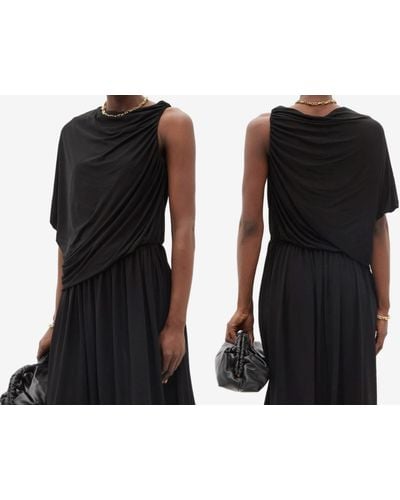 Totême Midikleid TOTÊME Womens Black Asymmetric Jersey Maxi Dress Long Scandinavian Kle - Schwarz