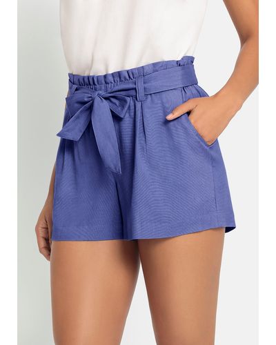 Lascana Shorts (mit Bindegürtel) im Paperbag-Stil aus Leinenmix - Blau