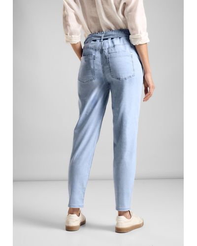 Street One Loose-fit-Jeans mit Paperbag-Taille und Bindegürtel - Blau