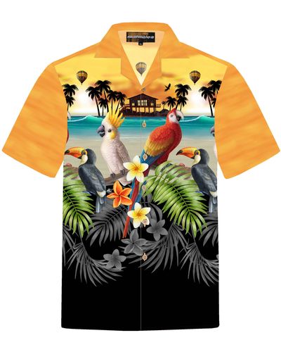 Hawaiihemdshop.de .de Hawaiihemd Hawaiihemdshop Hawaii Hemd Baumwolle Kurzarm Papageien - Schwarz