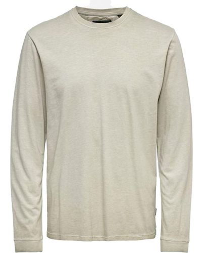 Only & Sons & Rundhalsshirt Millenium Reg washed nachhaltiges Longsleeve Baumwoll-Shirt Langarmshirt 22020148 Beige - Grau