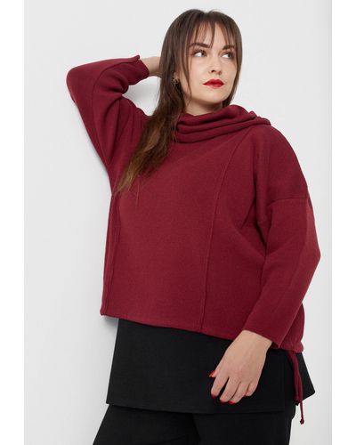 Kekoo Tunikashirt Feinstrick Pullover mit Schalkragen aus reiner Baumwolle 'Pure' - Rot