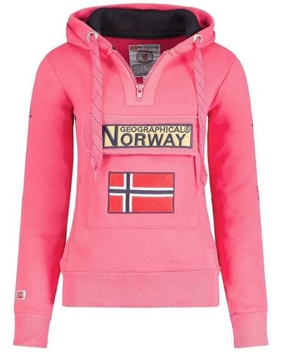 Geo Norway Kapuzenpullover Half Zip Hoodie bagymclass (1-tlg) mit Norwegen Fahne als Emblem - Pink