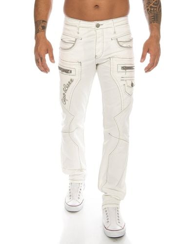 Cipo & Baxx Regular-fit- Hose aufwendigen Nahtverzierungen Jeans mit aufwendigem Labelnahtdesign - Weiß