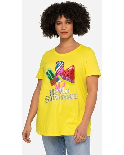 Angel of Style Rundhalsshirt T-Shirt Eis am Stiel mit Schriftzug Rundhals - Gelb