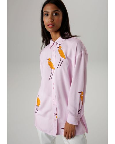 Aniston SELECTED Hemdbluse mit tierisch gutem Druck und Oversize-Form - Pink